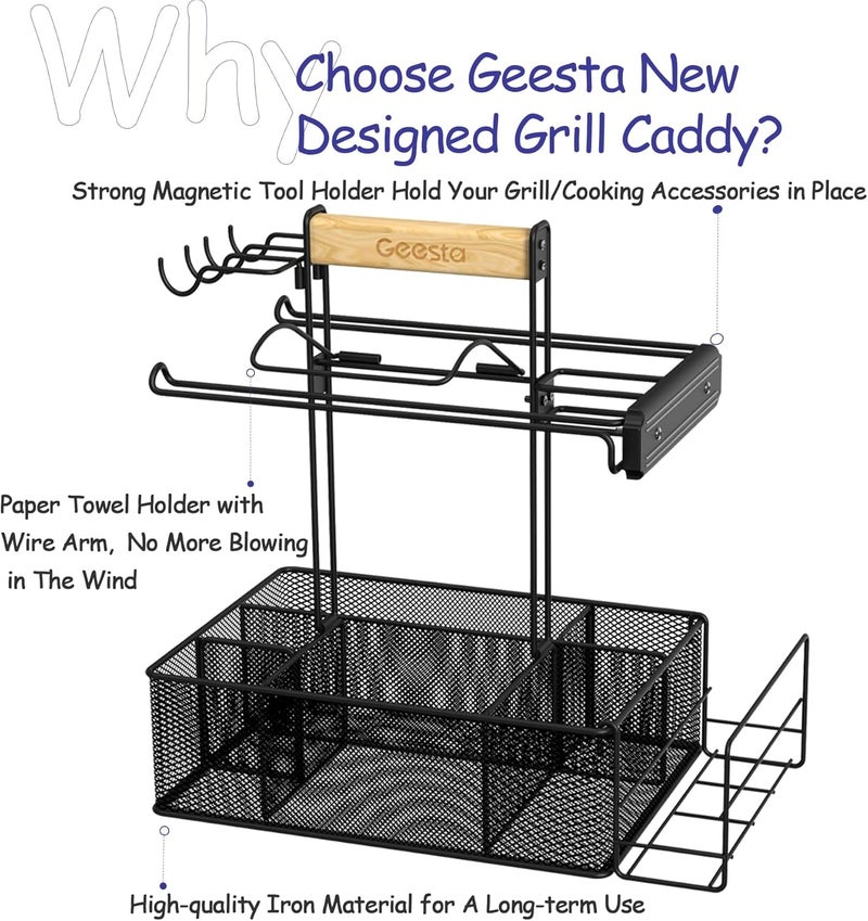 Geesta Grill Caddy for Outdoor Grill, BBQ Picnic Camping Caddy with Paper Towel Holder & Magnetic Tool Holder, Condiment Storage Utensil Kitchen Organizer for RV Camper, Tailgate Accessories - Image 4